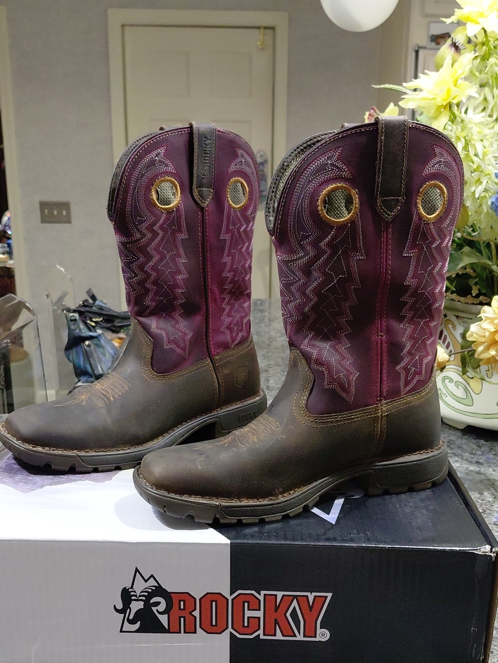 "Rocky" Brown and Purple, "Legacy 32" Women's Heeled Boots. NIB, Never worn